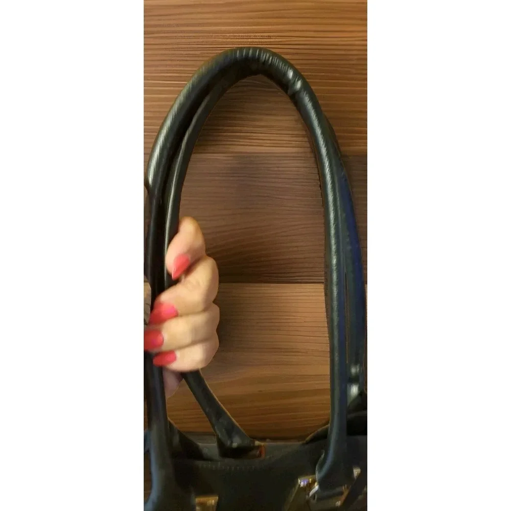 Vintage Black Shoulder purse w/logo IEENA DUGGAL‎ Designer Tall leather Tote